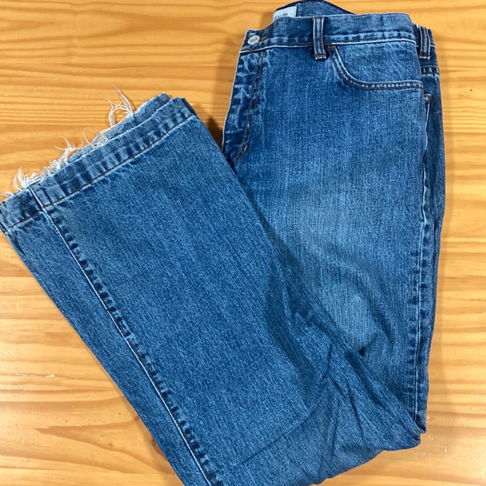 GAP Women's Bootcut Jeans in Blue Denim with Frayed Hem